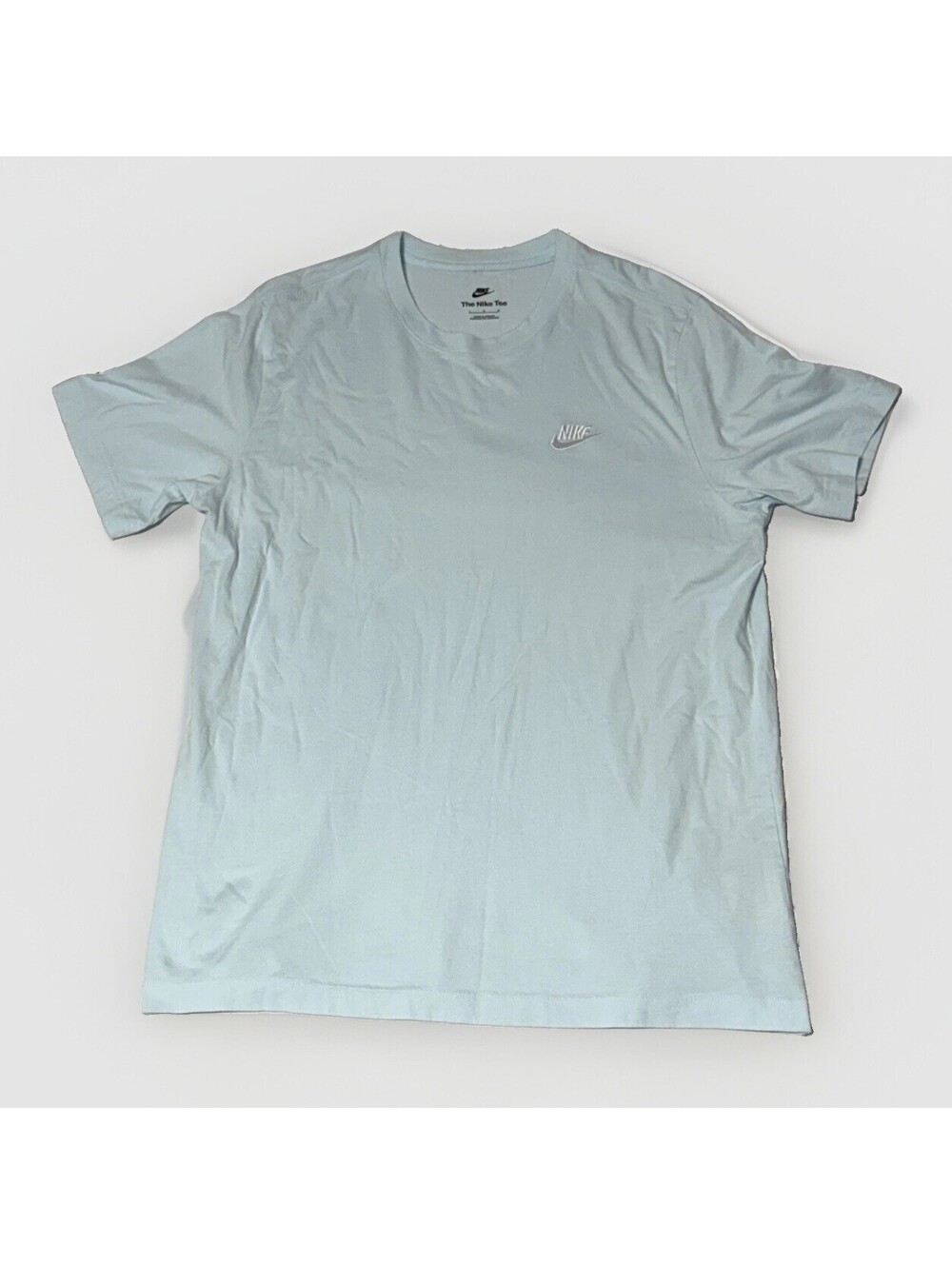 Nike The Nike Tee Men's L Light Blue Logo & White Logo Cotton Crew Neck Tee